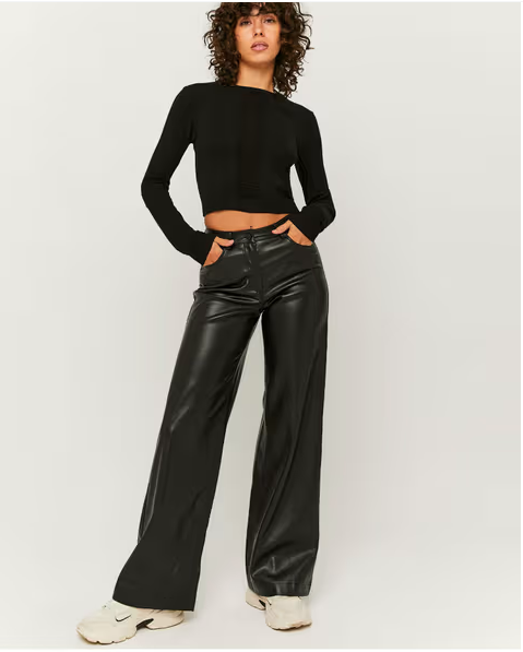 Black Faux Leather High Waisted Wide Leg trouser