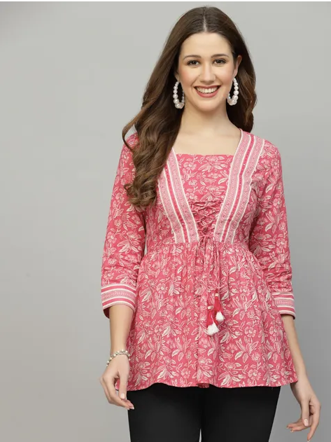 Pinkes, blumenbestickte Bluse